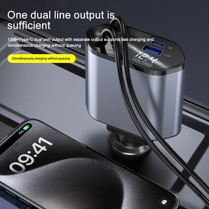 Car Charger Adaptor with Retractable Cord for iPhone 16/15/14/13/12 and Samsung devices