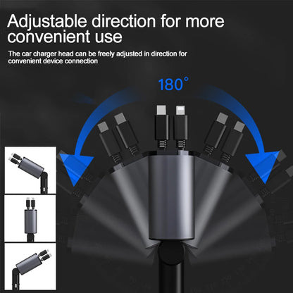 Car Charger Adaptor with Retractable Cord for iPhone 16/15/14/13/12 and Samsung devices